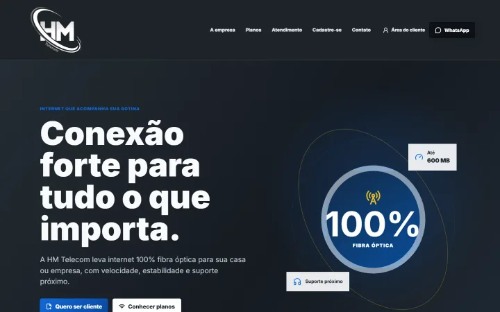 Site HM Telecom, projeto do portfólio BipTec