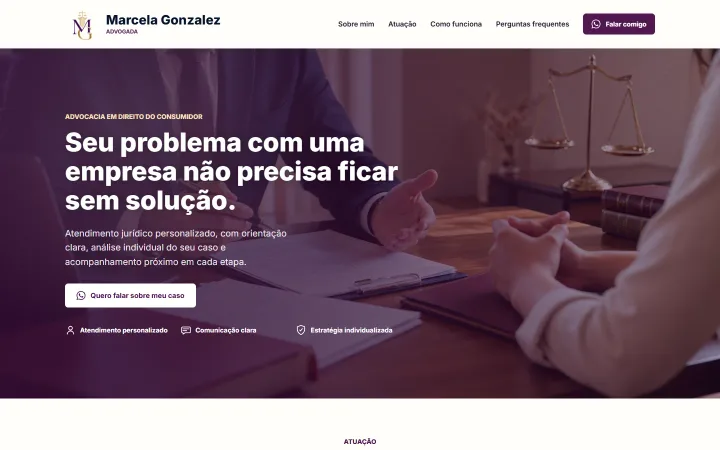 Site Marcela Gonzalez, projeto do portfólio BipTec